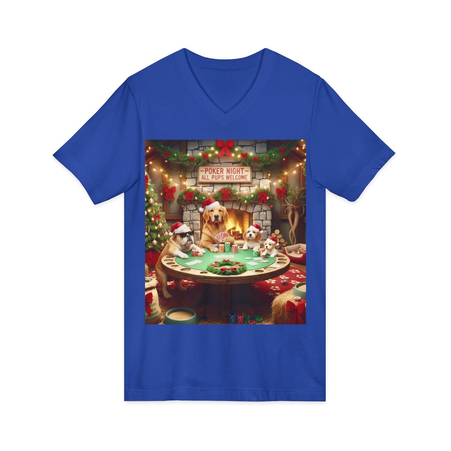 Christmas Dogs V-Neck Poker Tee